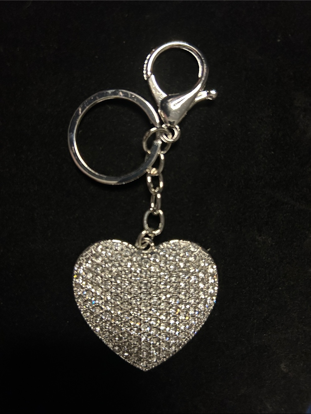 Bling Heart Keychain/Bag Charm- Silver tone Sparkle